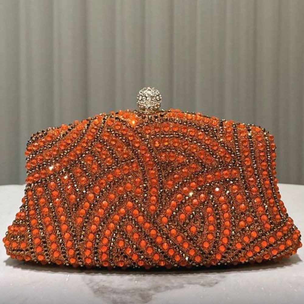 🆕 Orange Rhinestone Clutch Bag